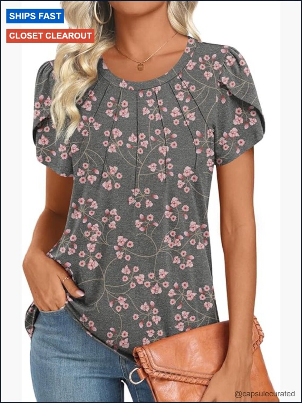 Casual Short Sleeve Pleated Front Tunic Blouse Summer Shirt